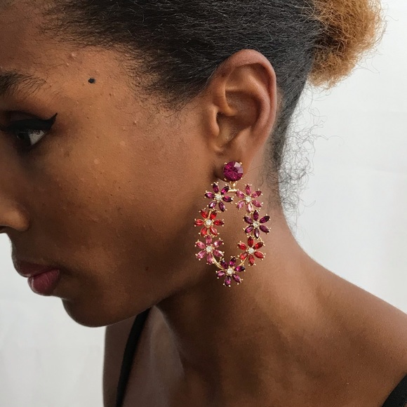 Flower Gold-Tone Drop Earrings - Picture 11 of 14